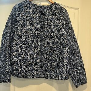 Blue Floral Quilted Light Jacket